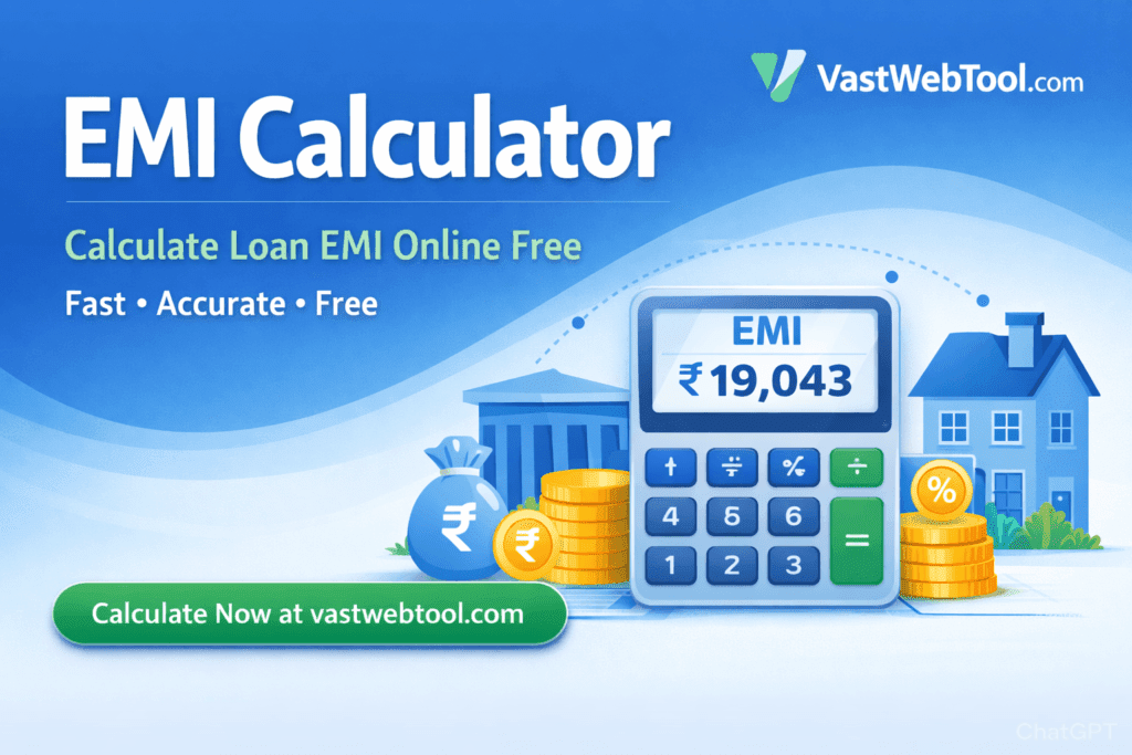 Free EMI Calculator on VastWebTool to calculate loan EMI online instantly