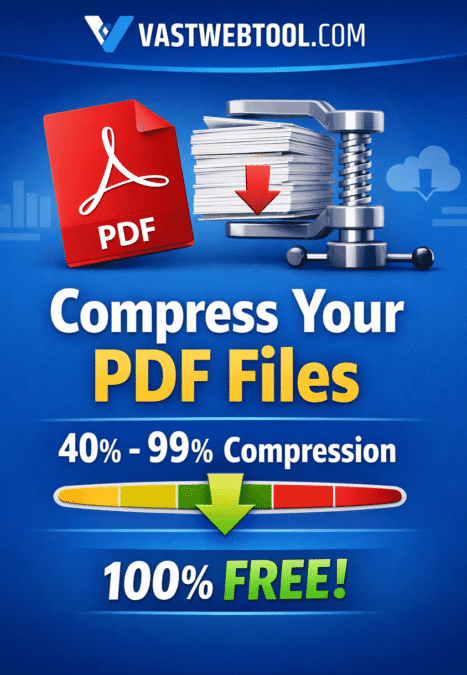 Compress PDF file online free using VastWebTool. Reduce PDF size by 40% to 99% without losing quality.